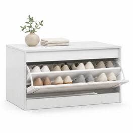 Costway - Shoe Rack, Narrow Shoe Cabinet with 1 Flip Drawer & Adjustable Shelf for Hallway - White