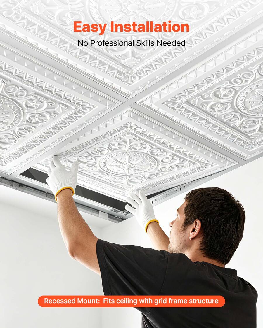 VEVOR 24 x 24 in PVC Ceiling Tiles 12 Pack 3D Geometric Panels, Smooth ...