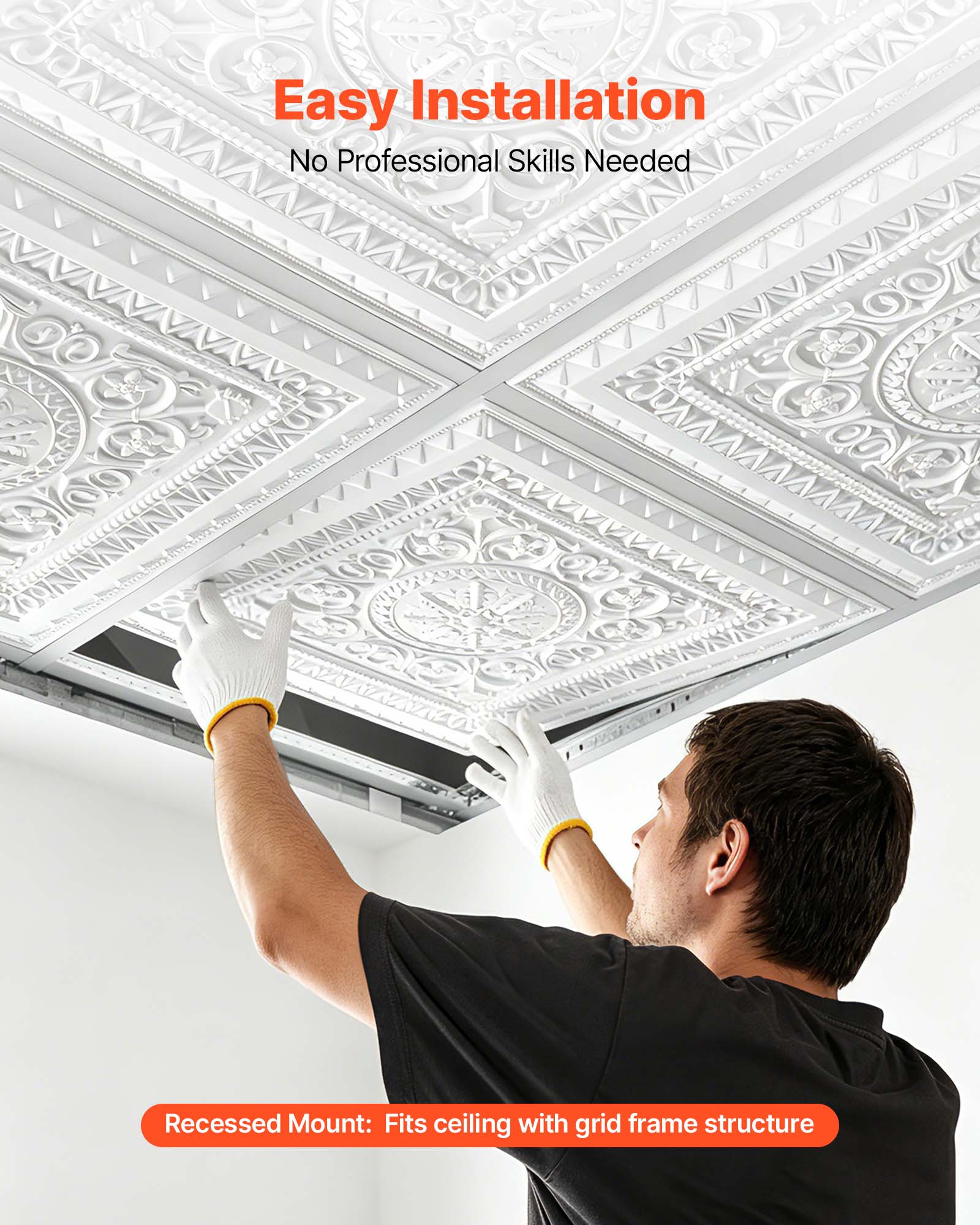VEVOR 24 x 24 in PVC Ceiling Tiles 12 Pack 3D Geometric Panels, Smooth ...