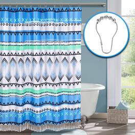 Vicyak - 72" x 72" Boho Waterproof Shower Curtain with Tassels - Blue