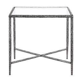 Boyel Living - Square Hammered Metal End Table with Tempered Glass Top - Gunmetal