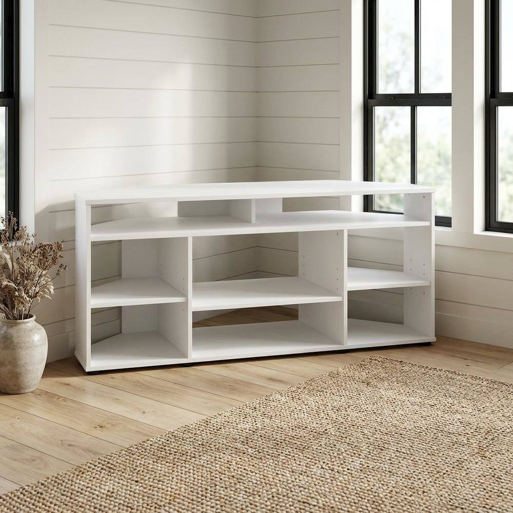 Alt View 1. FurniFact - White Corner TV Stand, up to 55-Inch Flat Screens, Solid Rubberwood - White.
