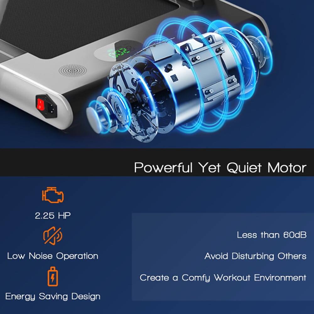 Powerful Yet Quiet Motor

- 2.25 HP
- Less than 60dB
- Low Noise Operation
- Avoid Disturbing Others
- Create a Comfy Workout Environment
- Energy Saving Design