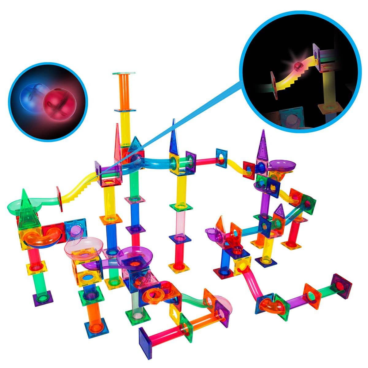 PicassoTiles - PICASSO-TILES Marble Run Magnetic Tiles for Kids, 200PCS, Construction Magnet Tiles Race Track Building Blocks STEM Toy - Multicolor