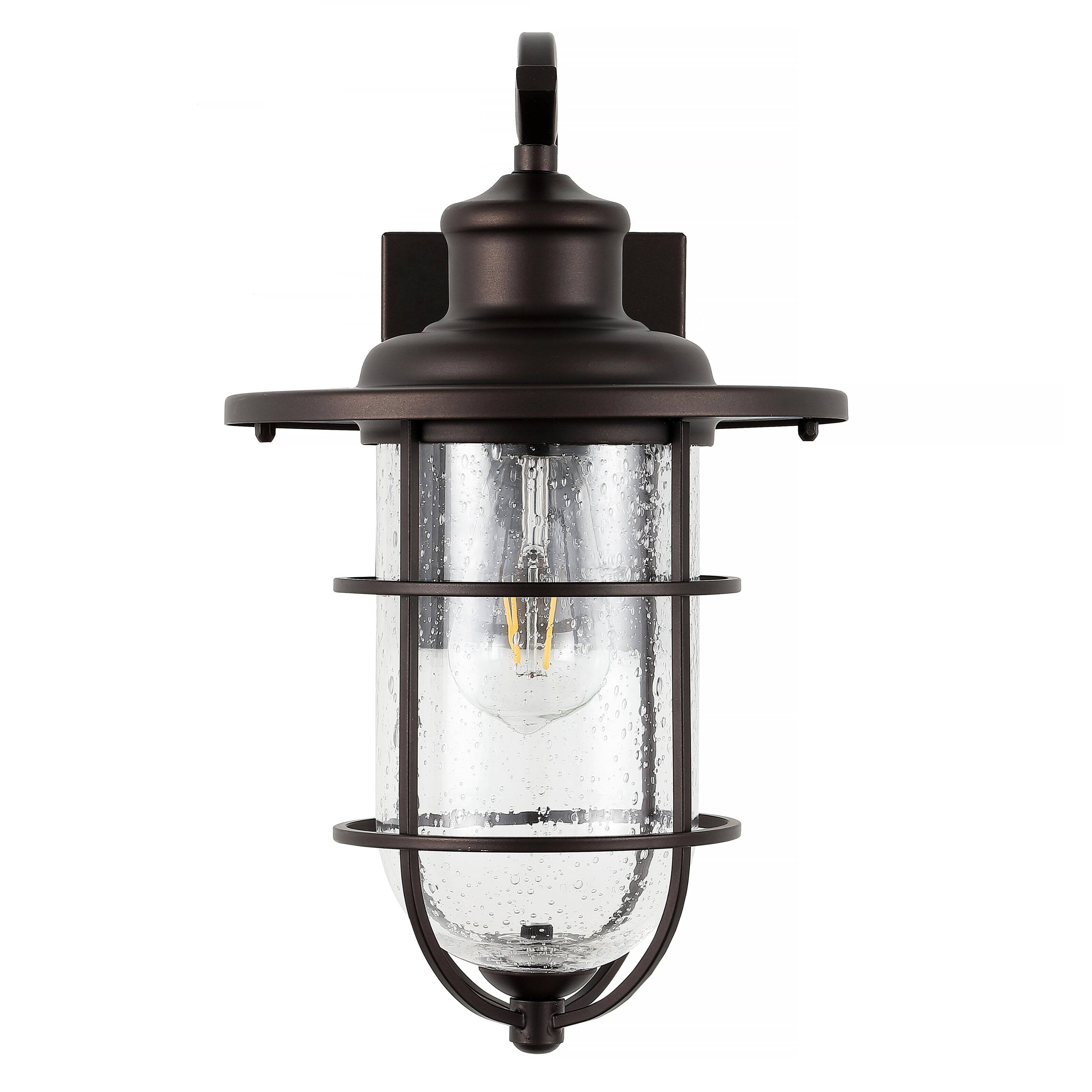 Alt View 6. Jonathan Y - Westfield 10.5" 1-Light Iron/Seeded Glass Rustic Industrial Cage LED Outdoor Sconce, Oil Rubbed Bronze - Oil Rubbed Bronze.