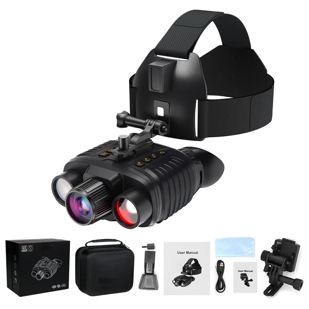 Cluzine - Head-Mounted Binocular Night Vision for Tactical Helmet, Digital IR Telescope with Compass for Outdoor Tactical Use