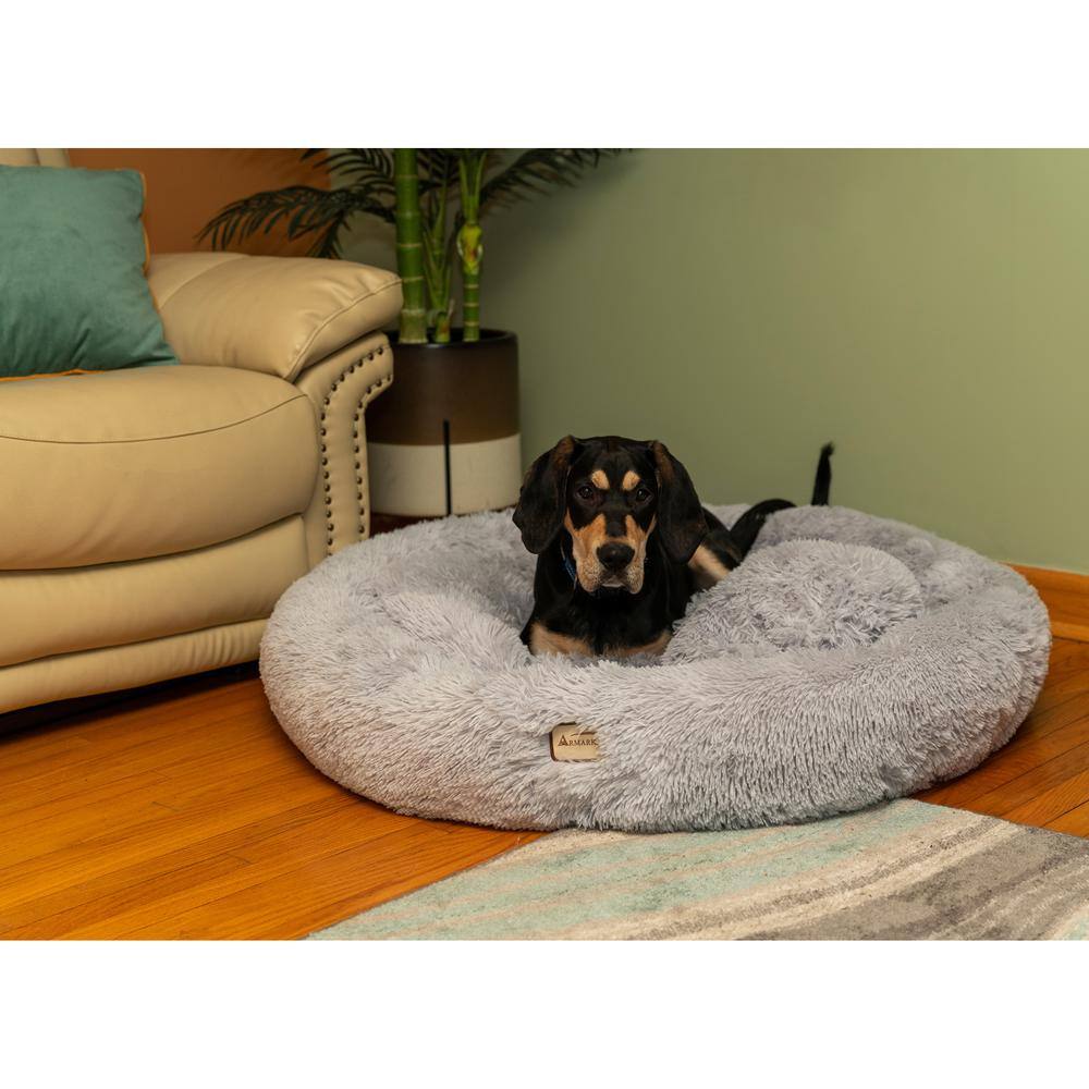 Back. Armarkat - Extra Large Fluffy Gray Round Cat Bed - Gray.
