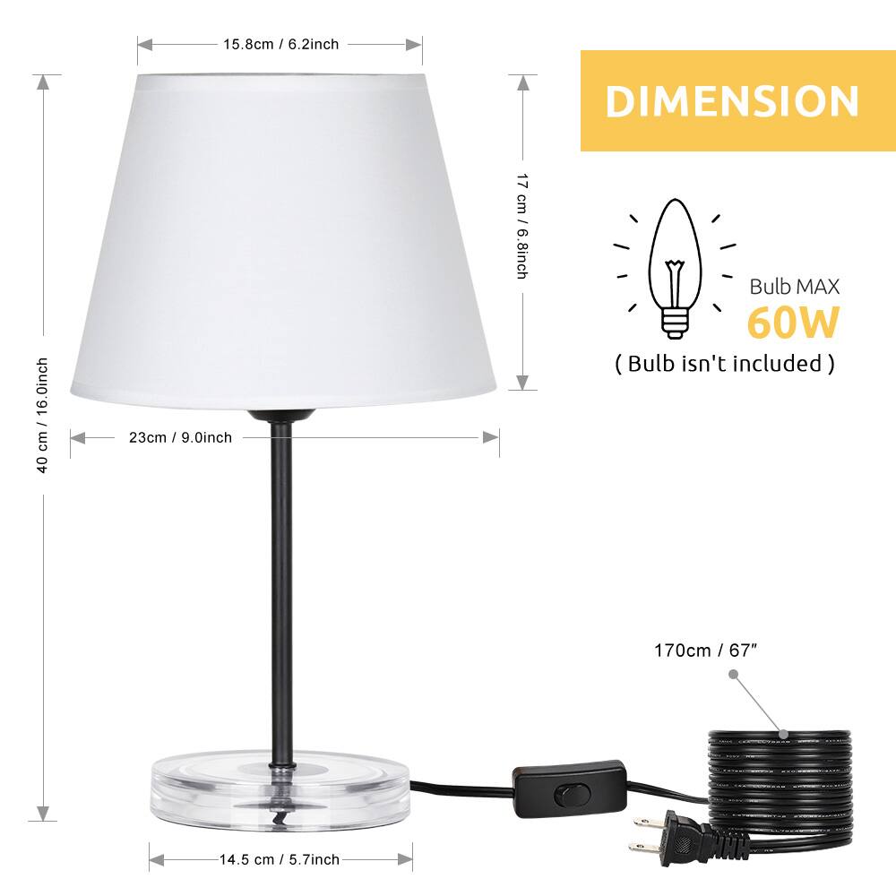 15.8cm / 6.2inch  
23cm / 9.0inch  
17cm / 6.8inch  
14.5cm / 5.7inch  
16.0inch  
170cm / 67"  

DIMENSION  

Bulb MAX 60W (Bulb isn't included)