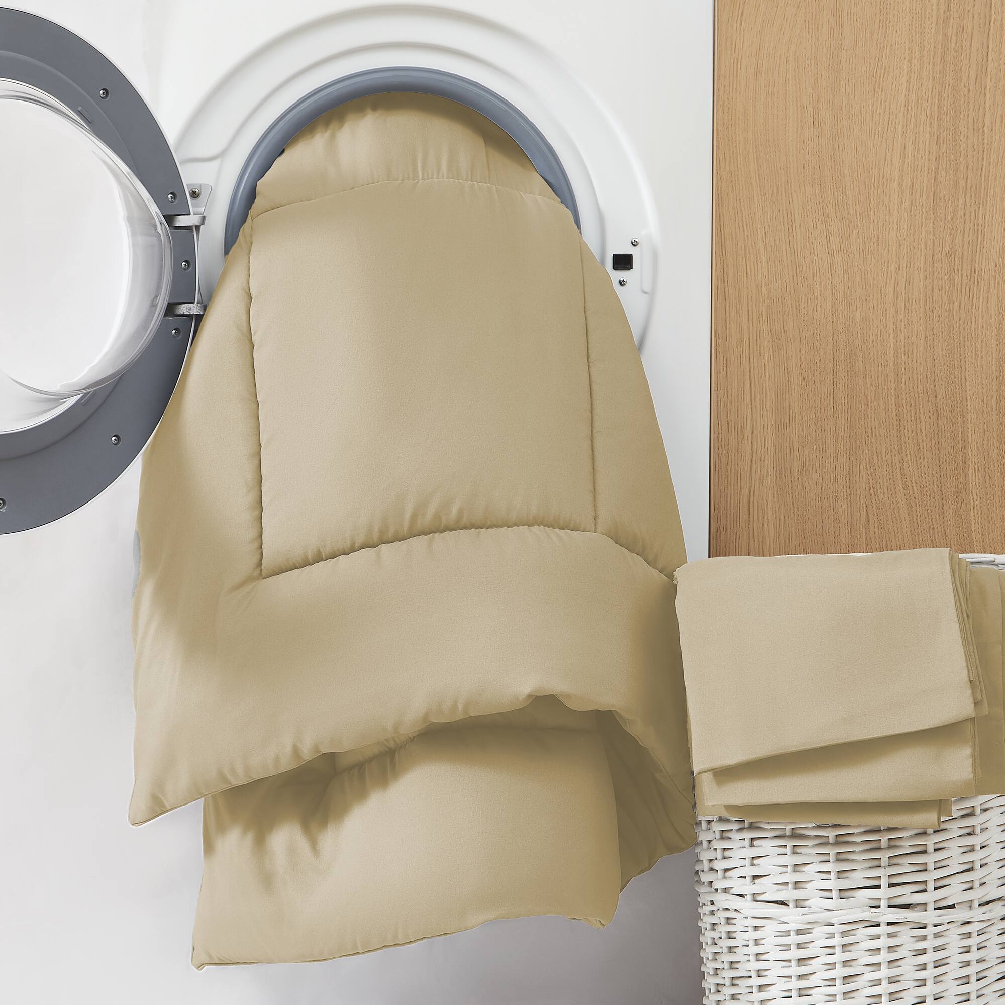 Alt View 1. Sweet Home Collection - All Season Reversible Bed-in-A-Bag Solid Color Comforter & Sheet Set, Twin XL - Taupe.