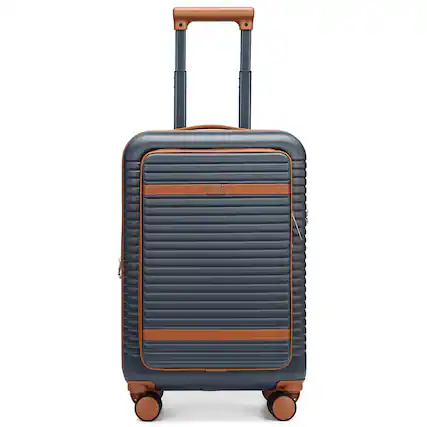 Front. Elle - Escape Expandable Carry-on Suitcase with Front Laptop Pocket | Navy - Navy.
