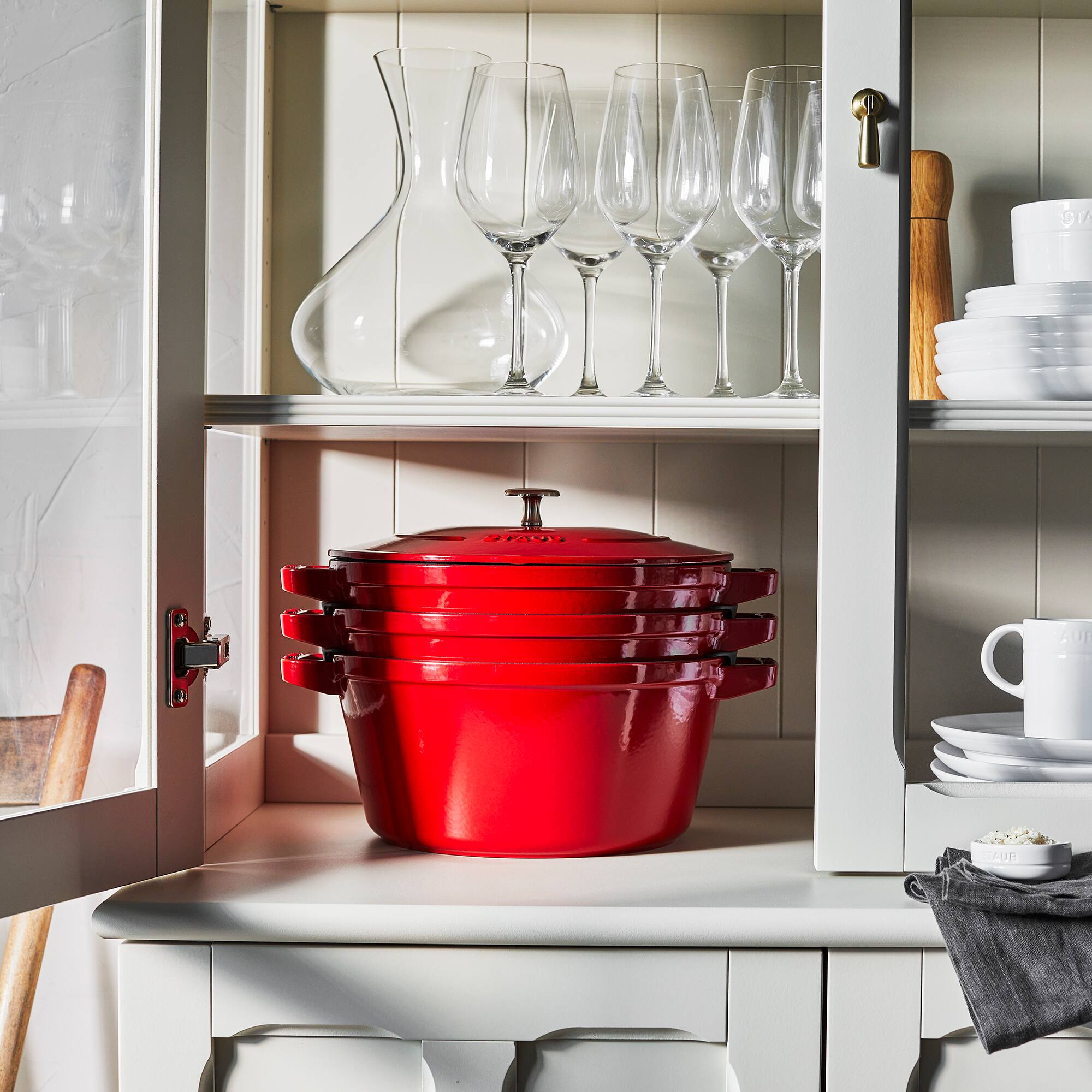 Alt View 7. Staub - STAUB Cast Iron Set 4-pc, Stackable Space-Saving Cookware Set, Dutch Oven with Universal Lid, Made in France, Cherry - Cherry.