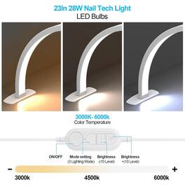MOSZAR LLC - 22" Foldable Half Moon LED Nail Desk Light with Phone Stand & Wire Controller (White)