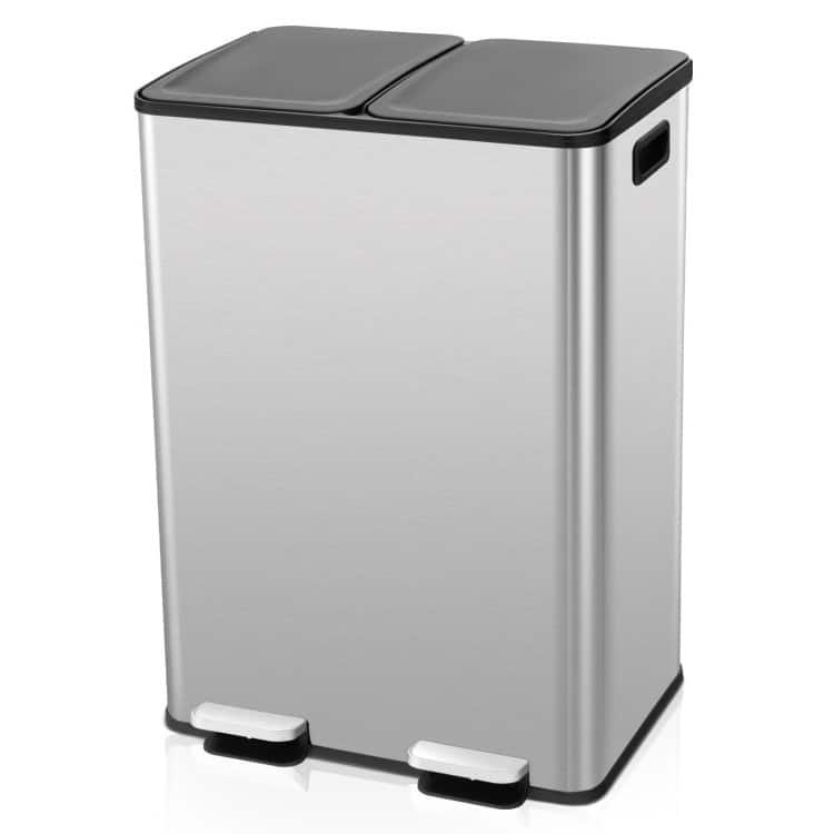 Hivvago - Dual 8-Gallon Step Trash Can Recycle Bin Food Waste Kitchen Compost Container - Silver