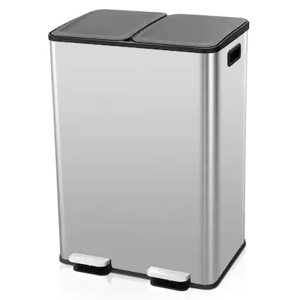 Front. Hivvago - Dual 8-Gallon Step Trash Can Recycle Bin Food Waste Kitchen Compost Container - Silver.