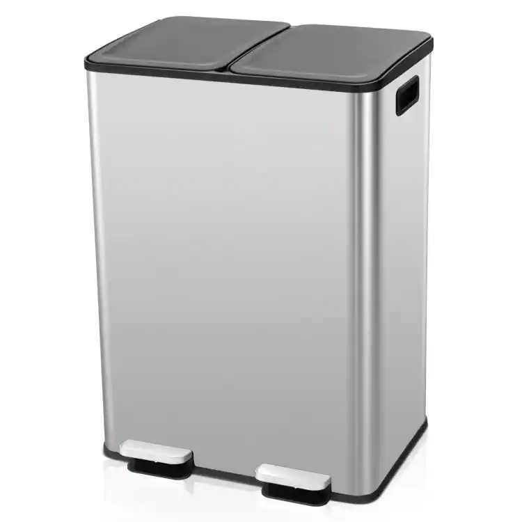 Front. Hivvago - Dual 8-Gallon Step Trash Can Recycle Bin Food Waste Kitchen Compost Container - Silver.