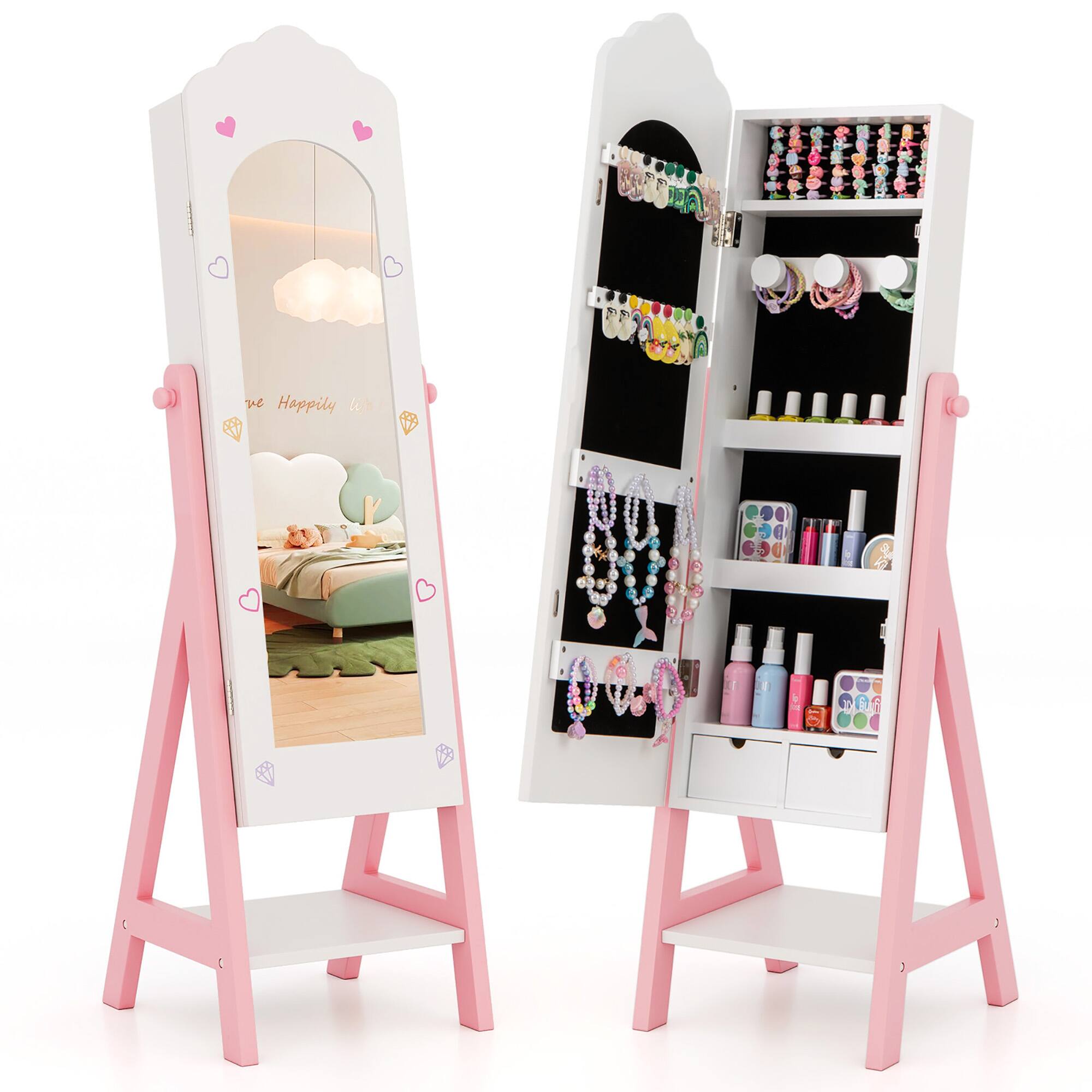 Alt View 9. Gymax - Gymax Kids Vanity Set Princess Makeup Dressing Table & Chair Set w/ Jewelry Armoire White - White.