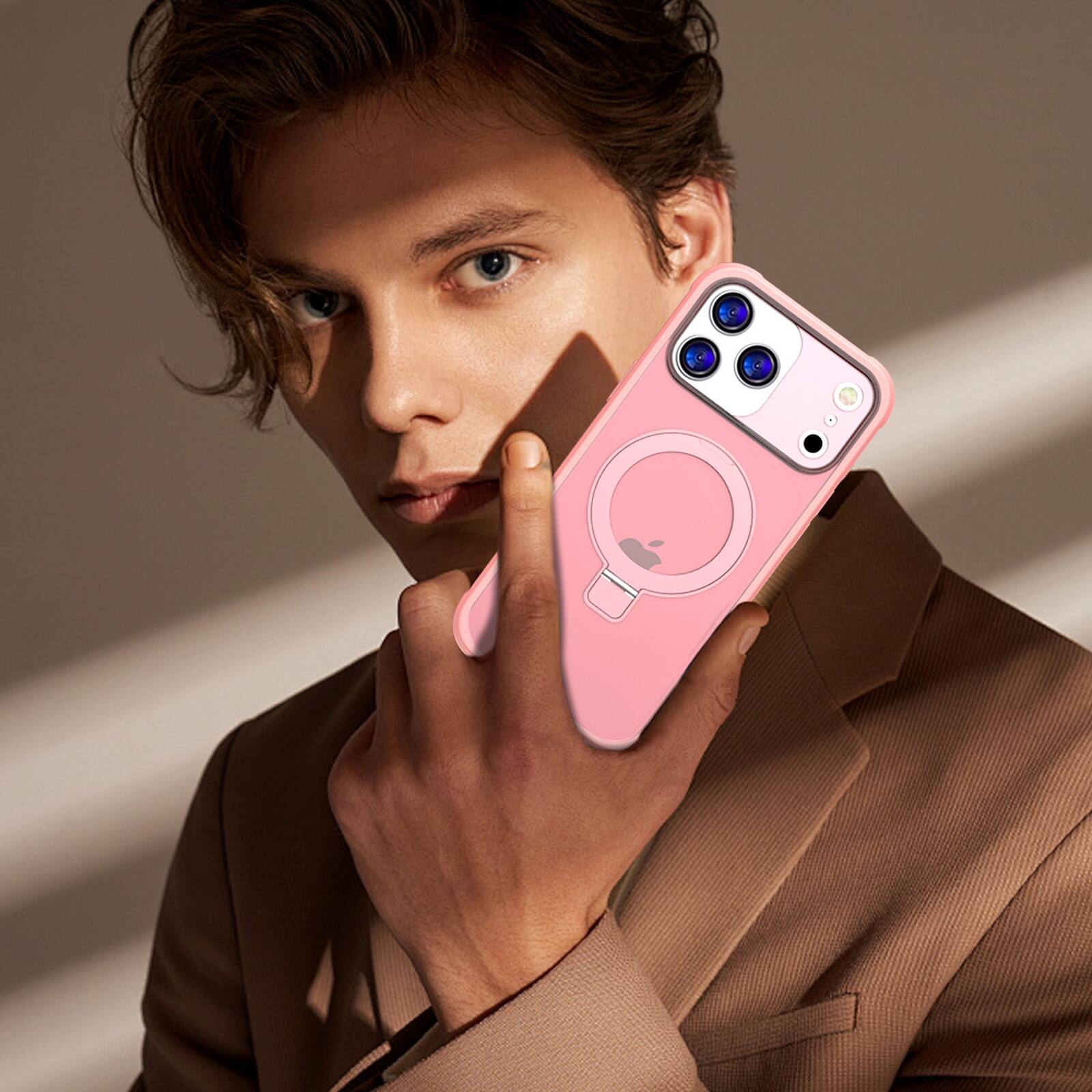 Alt View 3. Dteck - Matte Case for Apple iPhone 17 Pro Max,Compatible with Mag-Safe,Rugged PC+TPU Cover with Invisible Ring Stand - Pink.