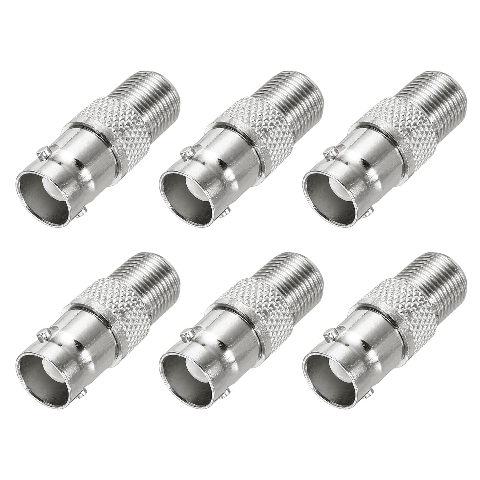 Unique Bargains - 6pcs Coaxial F Female to BNC Female Adapter, 75 Ohm Nickel Plated, 27x10.5mm for CCTV Camera & Gaming Console Durable - Silver