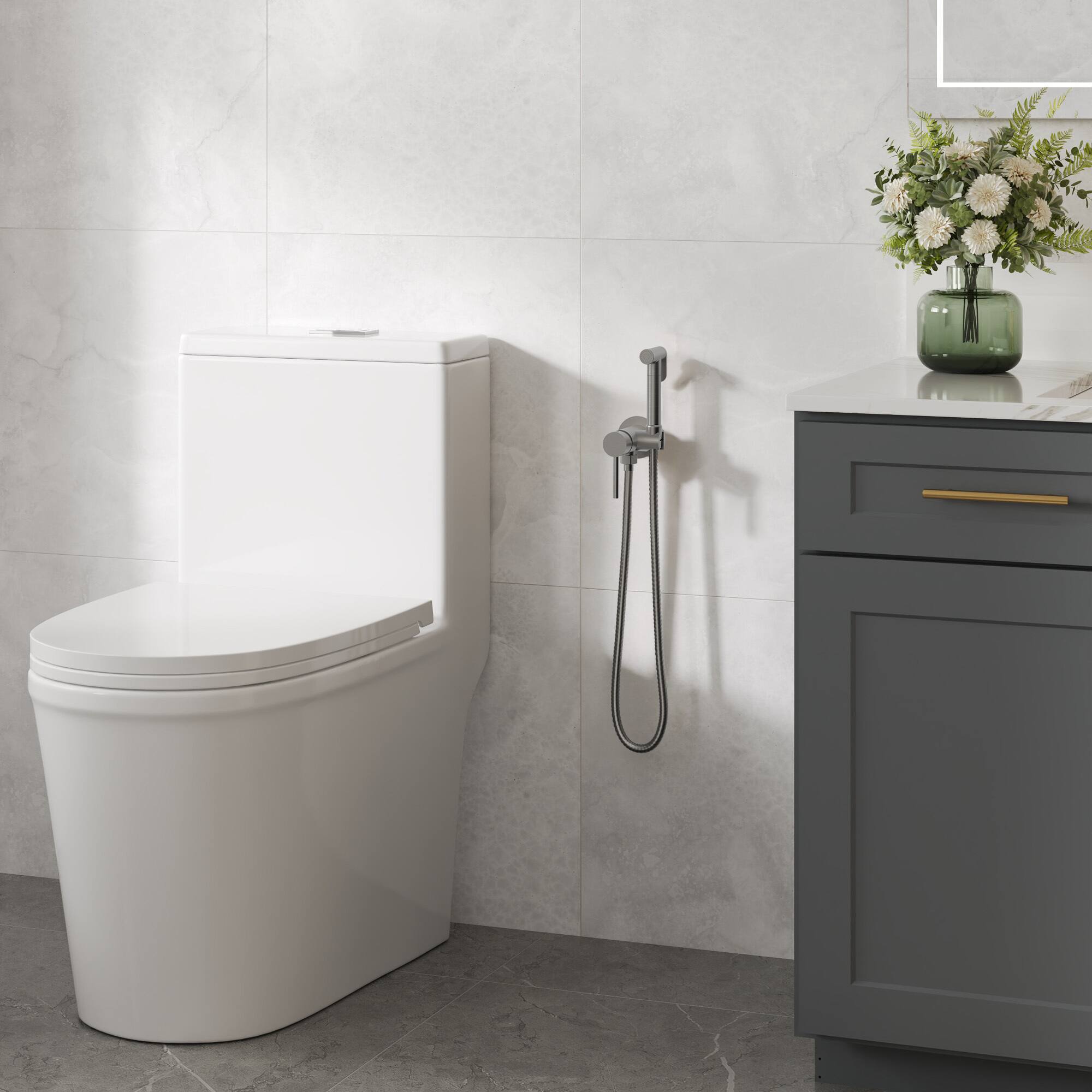 Angle. GRANDJOY - Handheld Bidet Faucet with Hot and Cold Mixing Valve, Wall Mount  - Brushed Nickel.