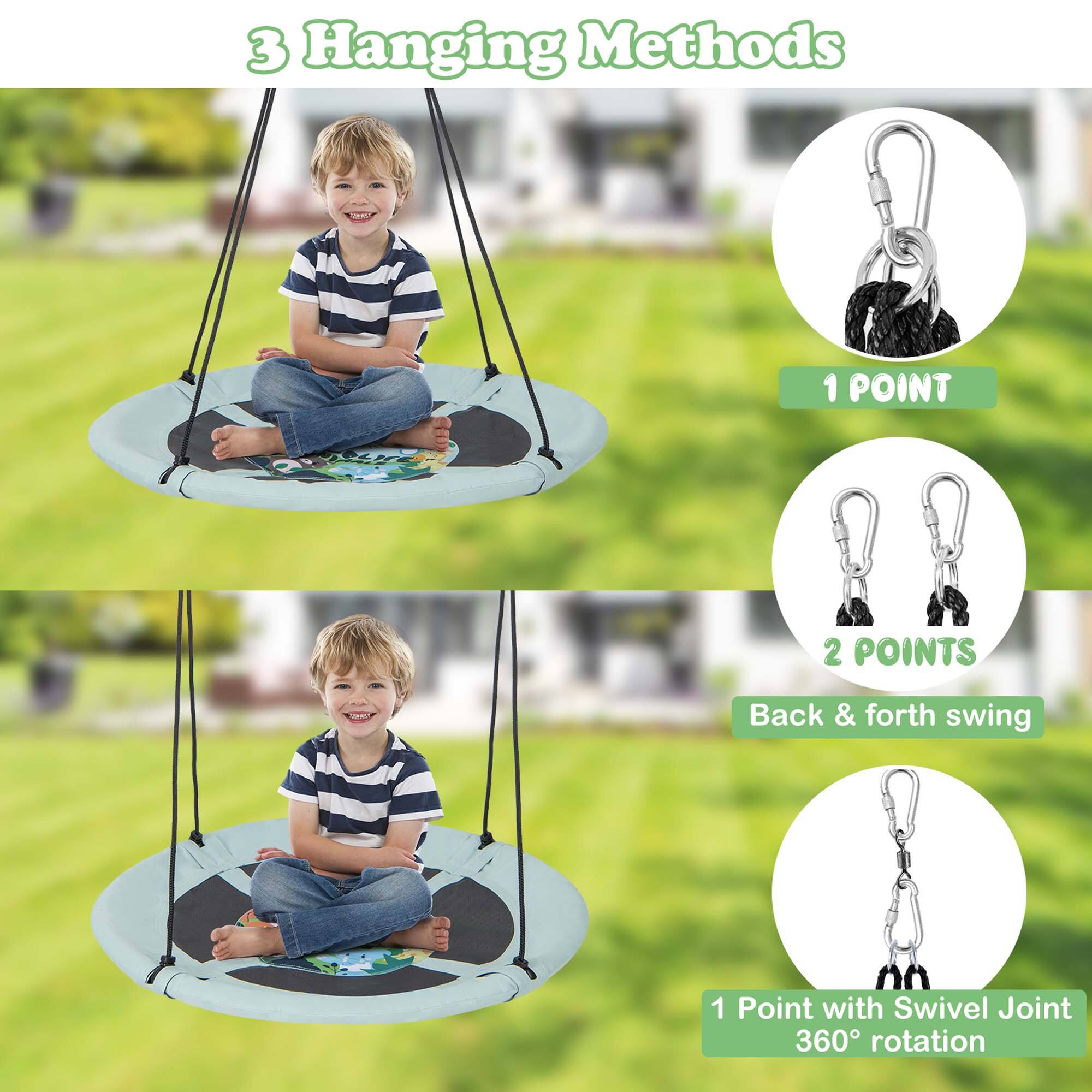 3 Hanging Methods

1 POINT

2 POINTS
Back & forth swing

1 Point with Swivel Joint
360° rotation