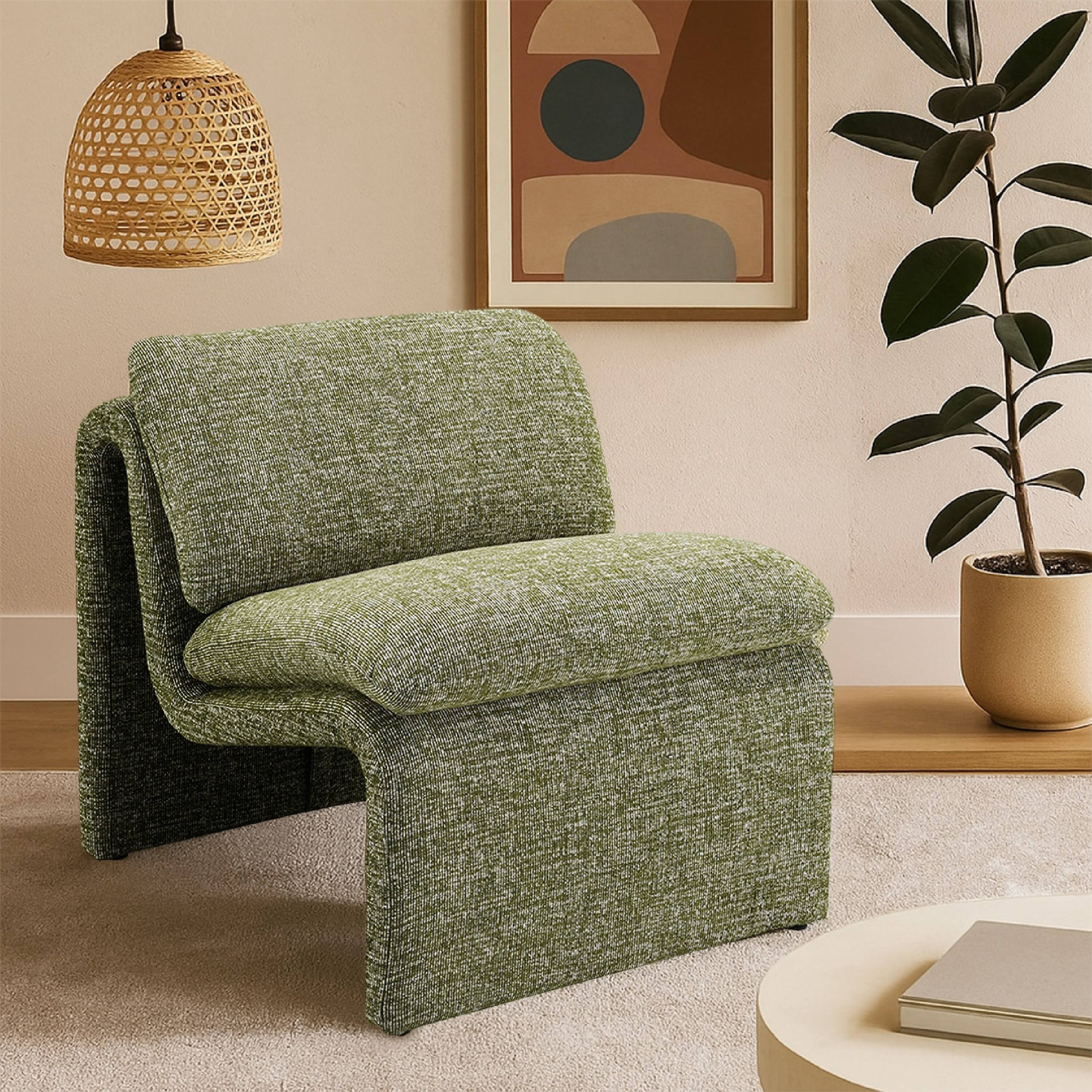 Alt View 5. Manhattan Lane - Kami Accent Chair, Curved Open Base, Armless Modern Green Boucle - Green.