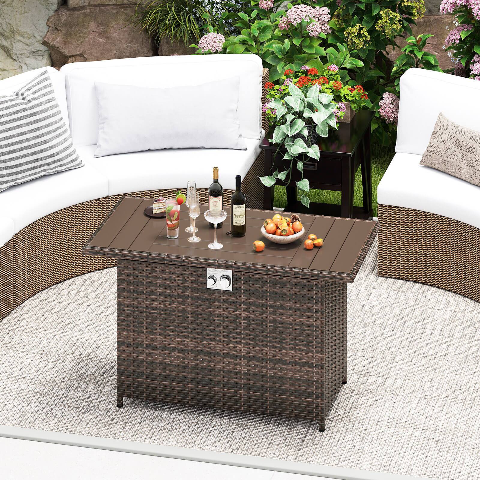 Alt View 3. Costway - Costway 44.5" Propane Fire Pit Table with Metal Slatted Tabletop & Stainless Steel Burner - Brown.
