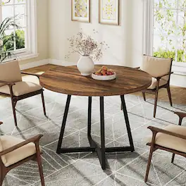 Tribesigns - Dining Table with Engineered Wood Construction and Metal Frame for Dining Room, Kitchen and Living Room - Brown