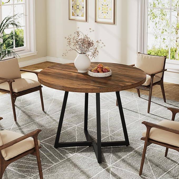 Front. Tribesigns - Dining Table with Engineered Wood Construction and Metal Frame for Dining Room, Kitchen and Living Room - Brown.