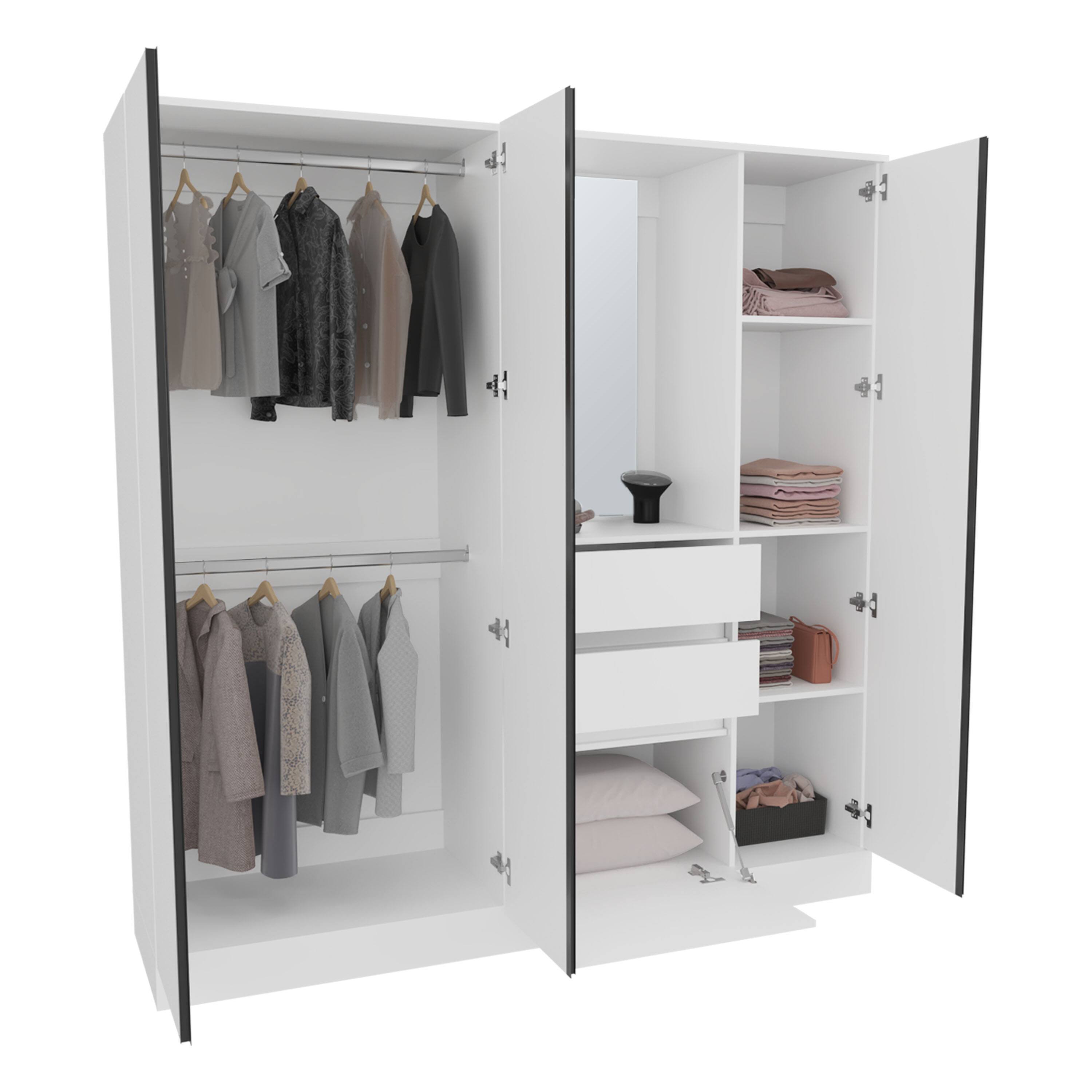 Alt View 2. TuHome - Kamelot 1,80 Armoire With Double Doors, Hanging Rod And Interior Shelves - White.