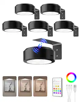 EZVALO - 6 Pack LED Picture Light Smart Recessed Lighting Wireless Wall Decor Light Painting Light with 3 Color Temps - Black