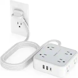 TESSAN - Surge Protector Power Strip 10 ft Flat Plug with 8 AC Outlets 3 USB Ports and 900 Joules Protection - Gray