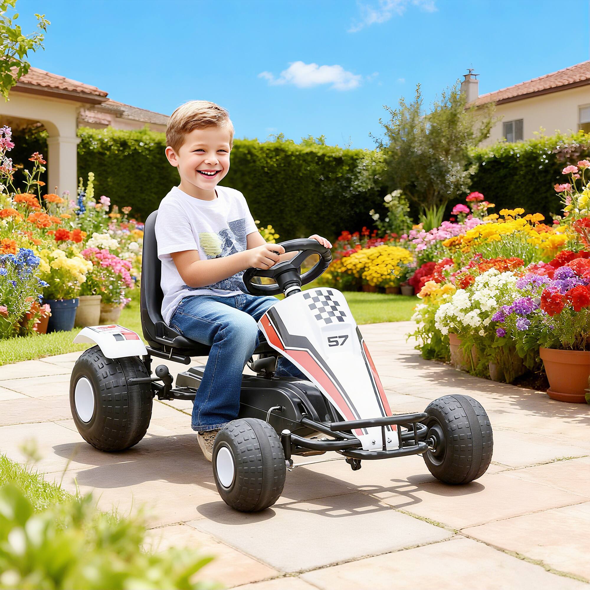 Alt View 1. Aosom - Pedal Go Kart Children Ride on Car Racing Style with Adjustable Seat, Plastic Wheels - White.