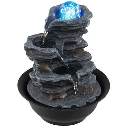 Front. Gymax - Gymax Tabletop Water Fountain w/Rolling Crystal Ball Color-Changing LED Light Pump - Black.