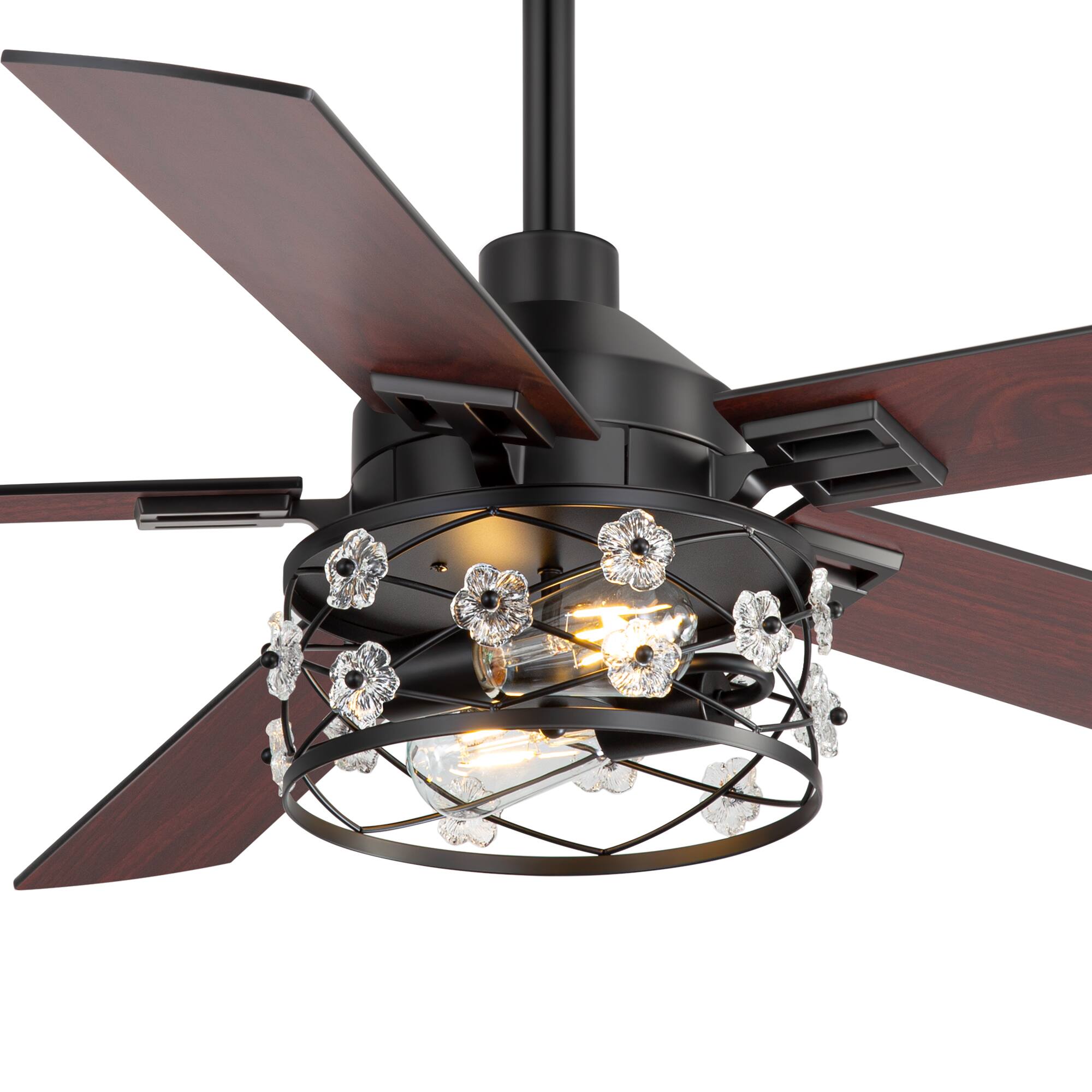 Alt View 9. Breezary - 52-Inch Indoor Ceiling Fan with Light Kit, 5 Plywood Dual-Finish Blades, DC Motor, 5/10'' Downrods, Remote, Glass Shade - Black and Dark Walnut.