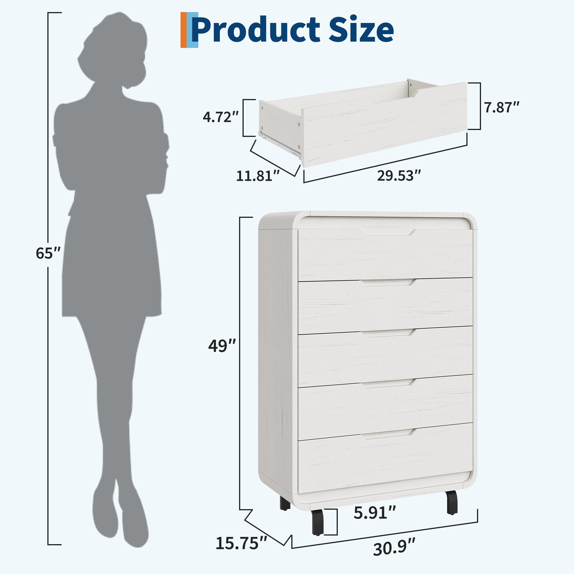 GARVEE Modern 5 Drawer Dresser, 48