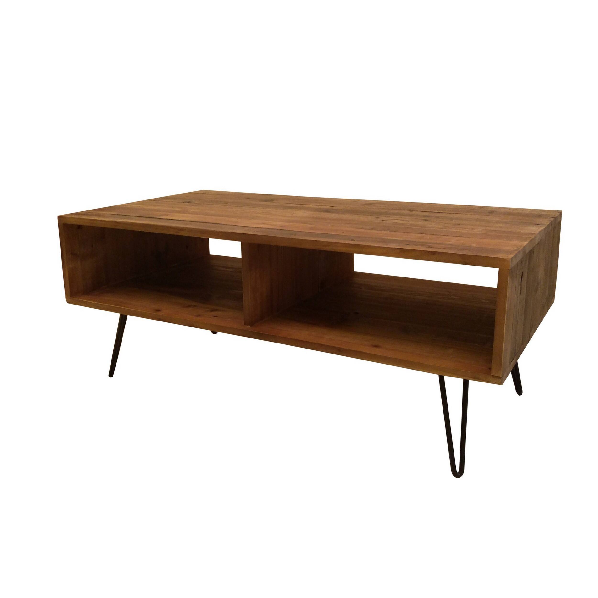 Front. Manhattan Lane - 42 Inch Modern Cocktail Coffee Table with Open Compartments, Wood Top - Brown, Black.
