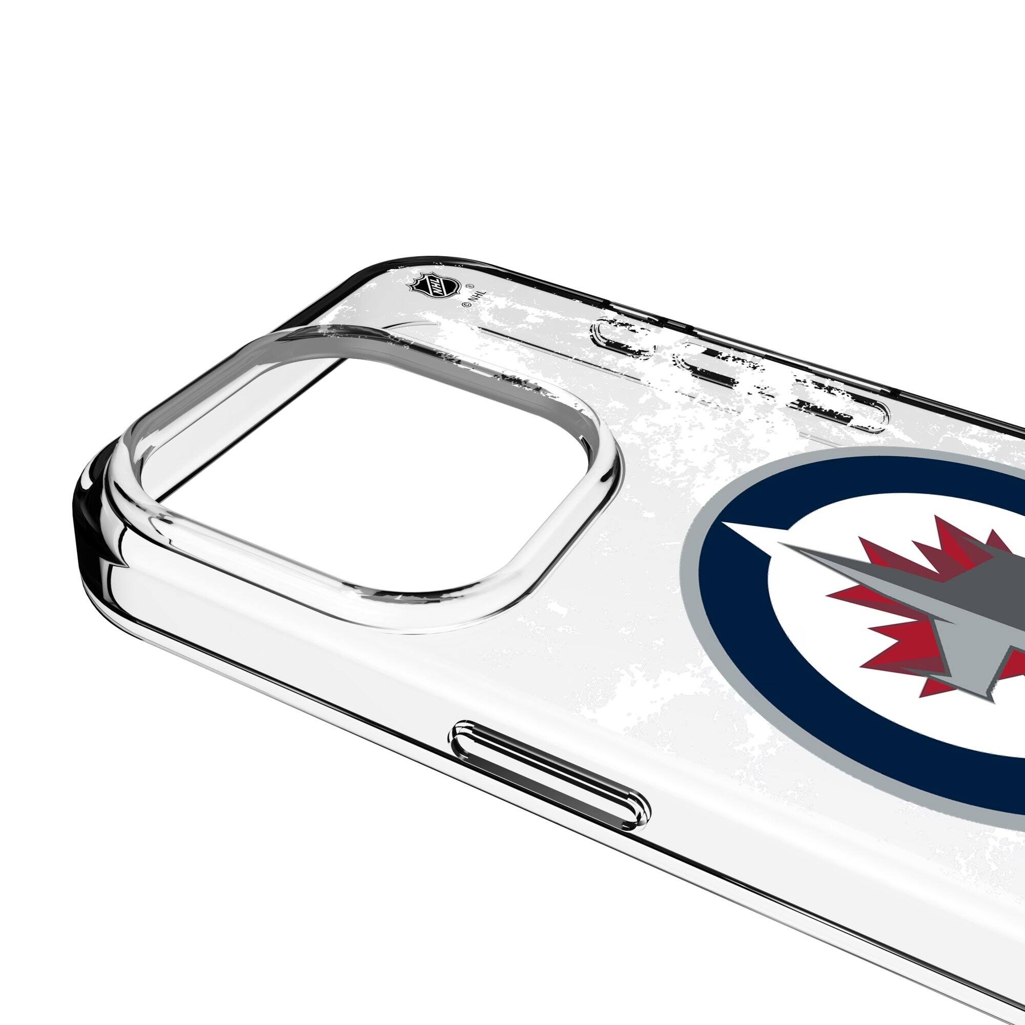 Alt View 2. Keyscaper - Winnipeg Jets iPhone Stripe Clear Ice Case - 13 Pro - Multicolor.