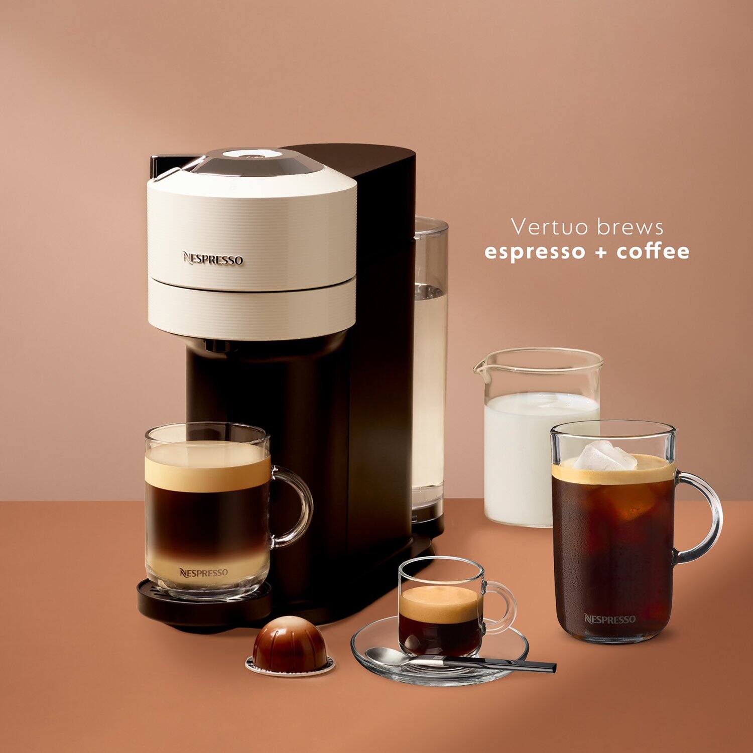 NESPRESSO Vertuo brews espresso + coffee