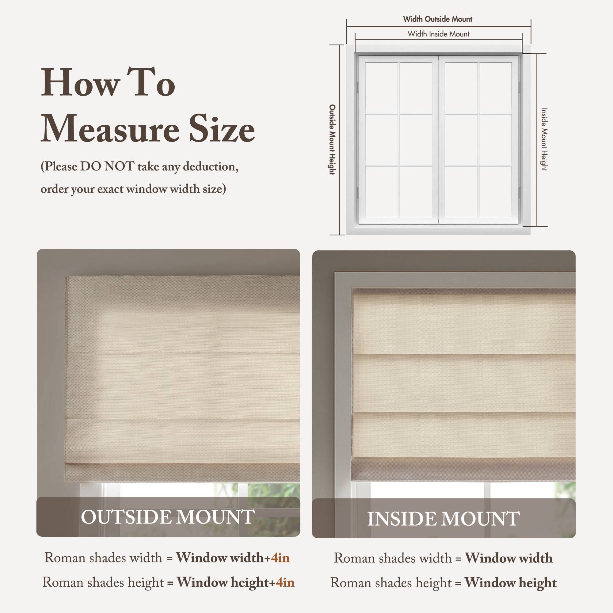 BreeBe 1PC 27x64' Cordless Roman Blind Galen Matte fabric Ivory ...