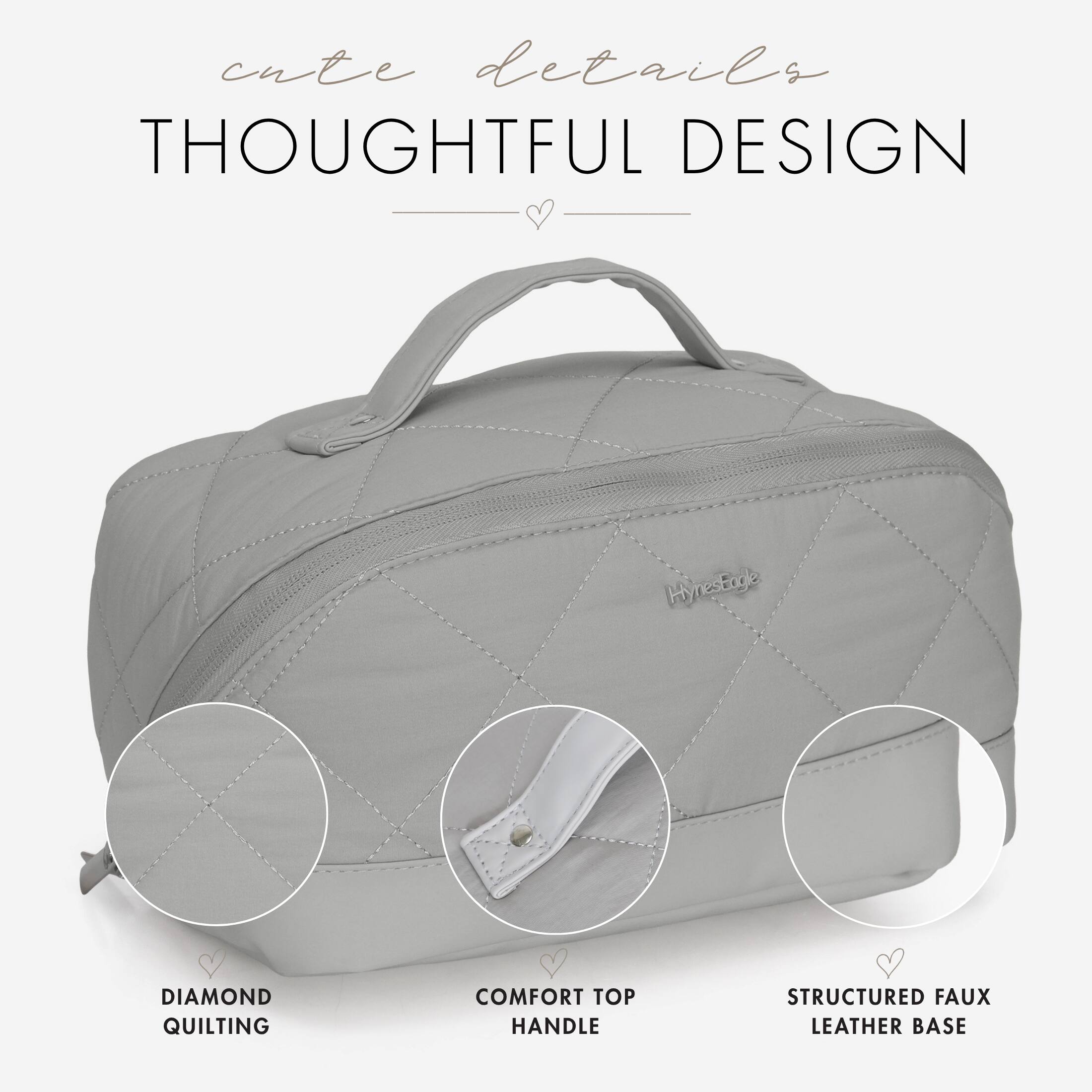 cute details  
THOUGHTFUL DESIGN

DIAMOND QUILTING  
COMFORT TOP HANDLE  
STRUCTURED FAUX LEATHER BASE