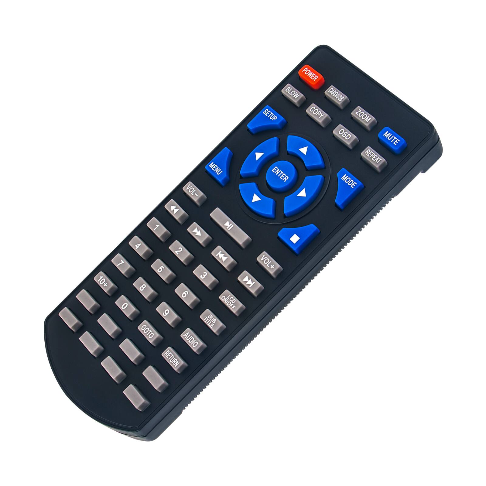 POWER SLOW CAROUSEL SETUP COPY ZOOM OSD MUTE REPEAT MENU ENTER MODE VOL- 44 1 HI  4 2 K4 VOL+ 7 + 5 3 10+ 8 H 6 ON/OFF LCD 0 9 TITLE SO GOTO AUDIO RETURN