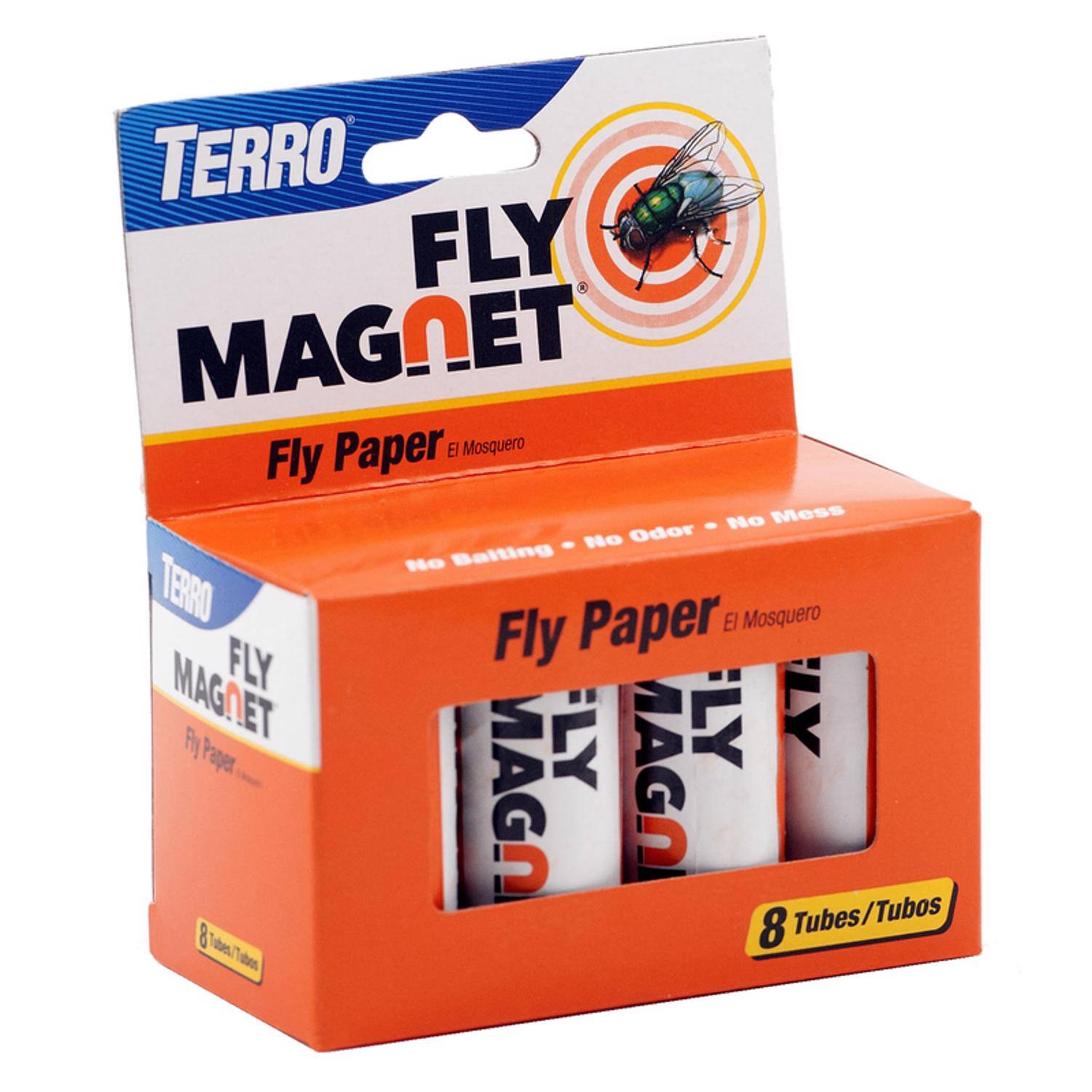 TERRO FLY MAGNET Paper El Mosquero Fly - No Mess No Odor - No Balting TERRO Paper El Mosquero FLY Fly MAGNET Fly LY LY LY Praper MAGO MAGO 8 Tubes/Tubos