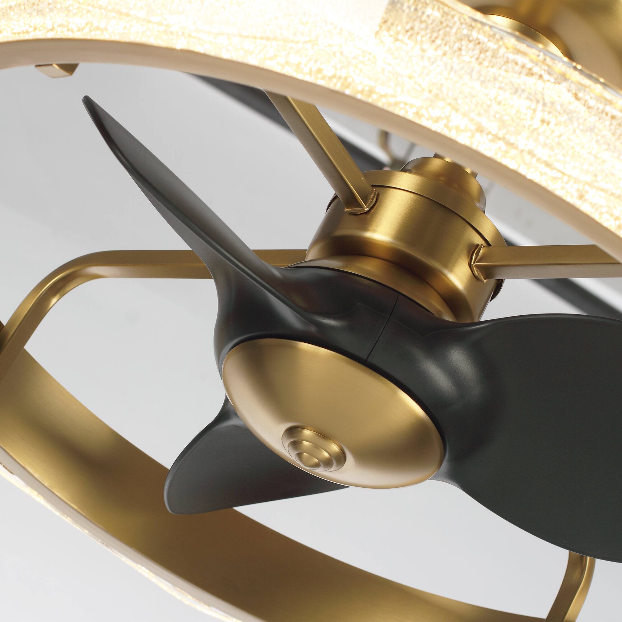 Alt View 9. Parrot Uncle - 24 Inch Gold Acrylic LED Ceiling Fan  Dimmable Caged Chandelier Bladeless Fan with Remote and 6 Speed DC Motor - Gold.