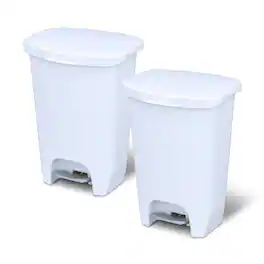 Glad - 13 Gal Trash Can with Step Pedal and Odor Protection, Pack of 2 - White