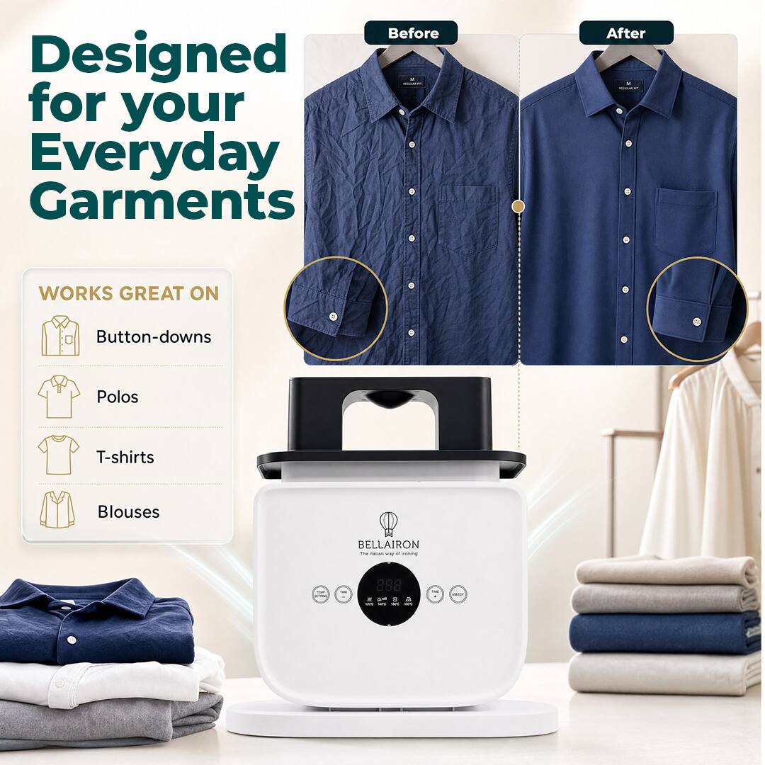 Designed for your Everyday Garments

WORKS GREAT ON
- Button-downs
- Polos
- T-shirts
- Blouses

BELLAIRON