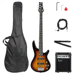 Winado - Electric Bass Guitar 4 String Bass Guitar with 20 Watt Amplifier, PJ Type Pickup, Naturally air-dried Maple Neck