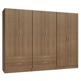 Madesa - 6 Doors 4 Drawers Wardrobe Set with Shelves and Hanging Space 94"L- Rustic - Brown