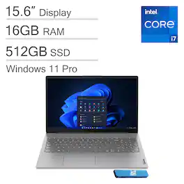 Lenovo - V15 15.6" FHD Anti-Glare Laptop - Intel Core i7 with 16GB Memory - 512GB SSD - Windows 11 Pro - Black