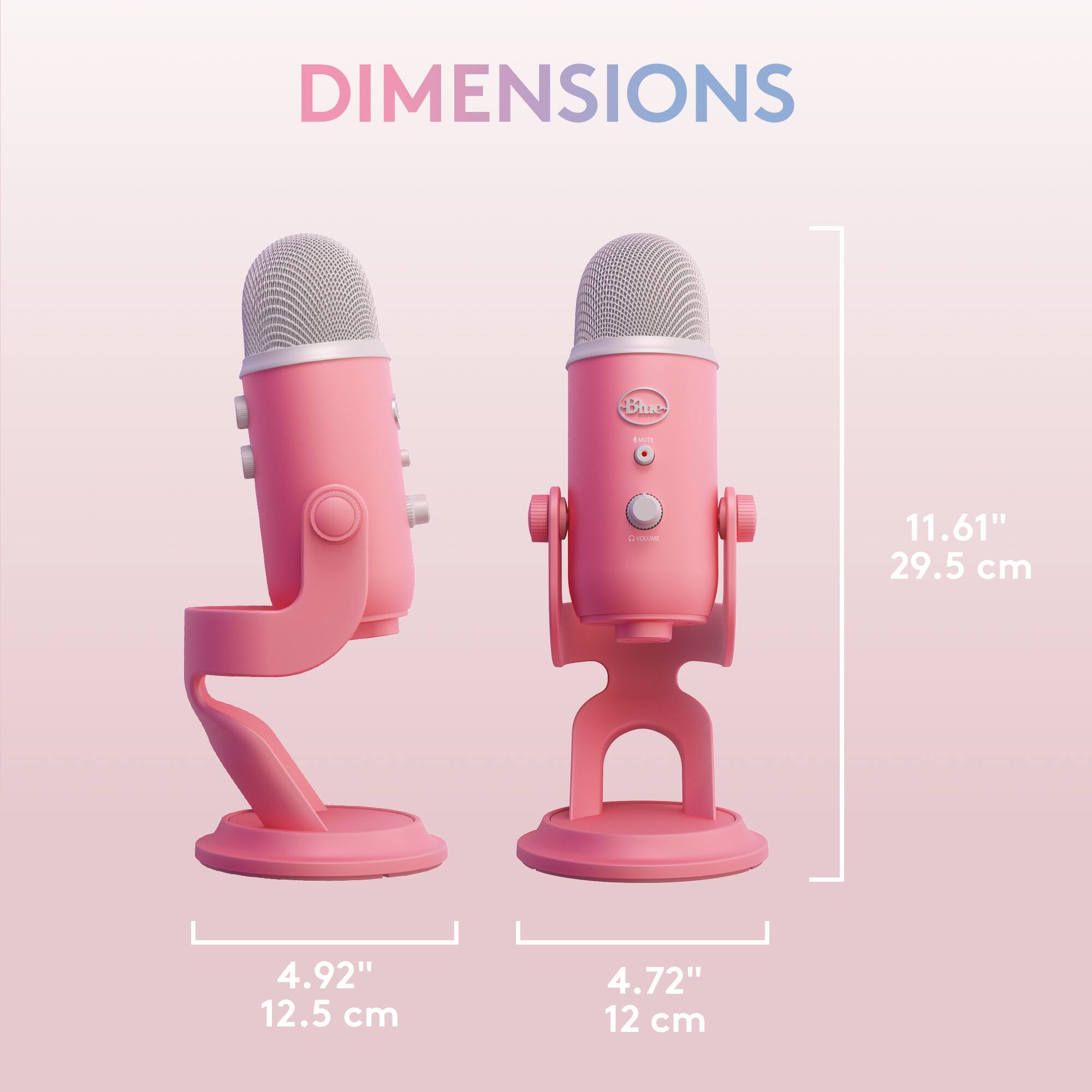 DIMENSIONS:
* Pink - 4.92" (12.5 cm)
* Blue - 11.61" (29.5 cm)