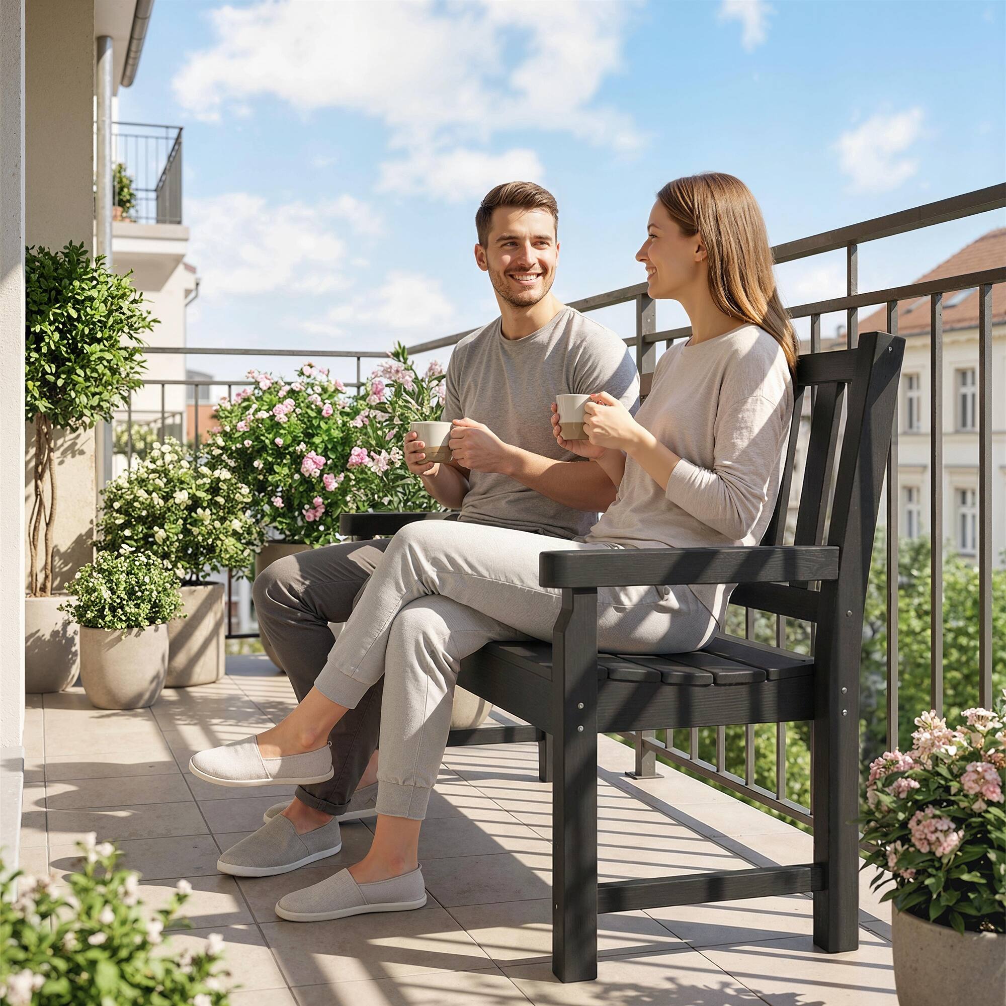 Alt View 7. Outsunny - Garden Bench, HDPE Outdoor Bench with 530 lbs Capacity, Curved Seat for Backyard, Park, Porch - Brown.